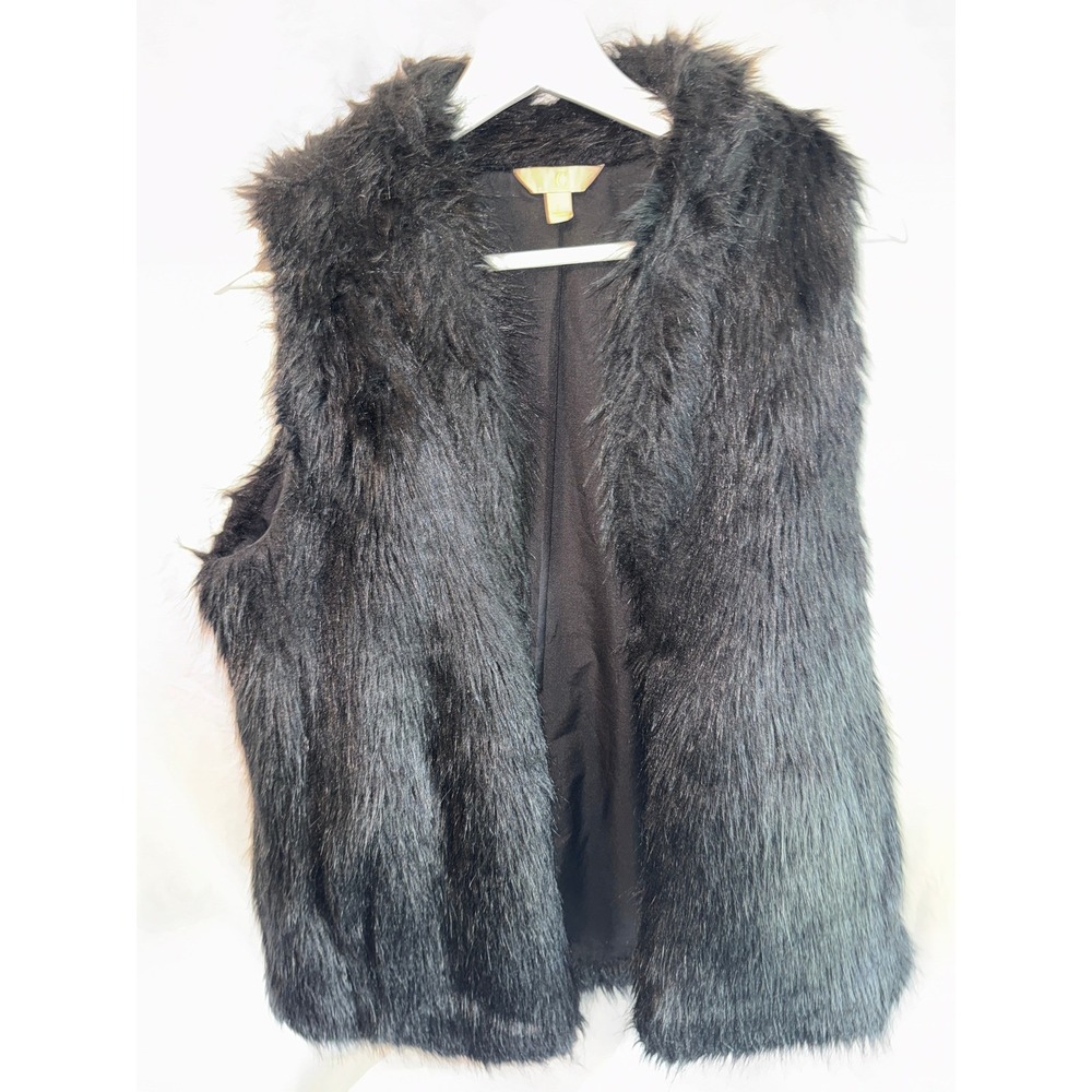 Charlotte‎ Russe Black Faux Fur Vest Shaggy Sleeveless Open Front Jacket Large